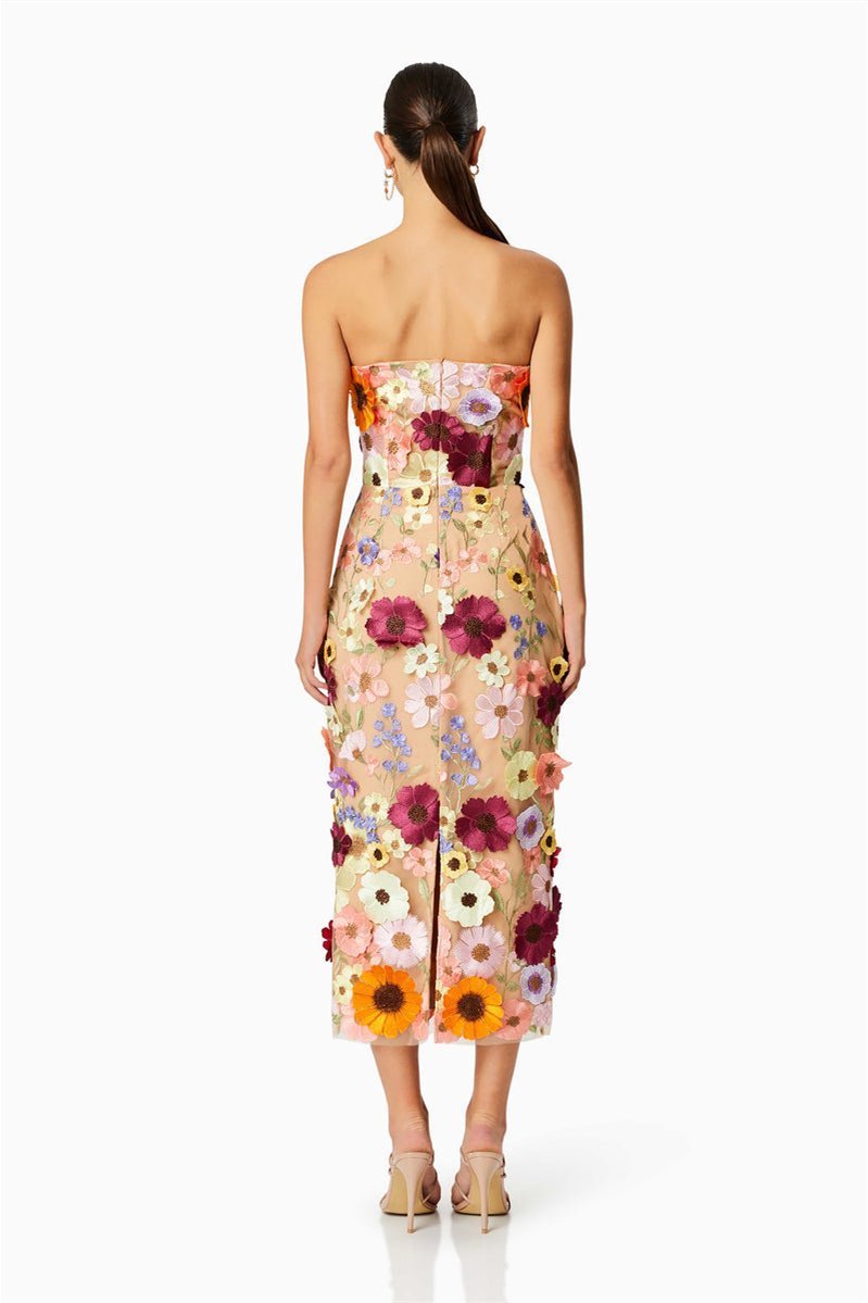 Belle Embroidered Floral Strapless Midi Dress-Sunfere