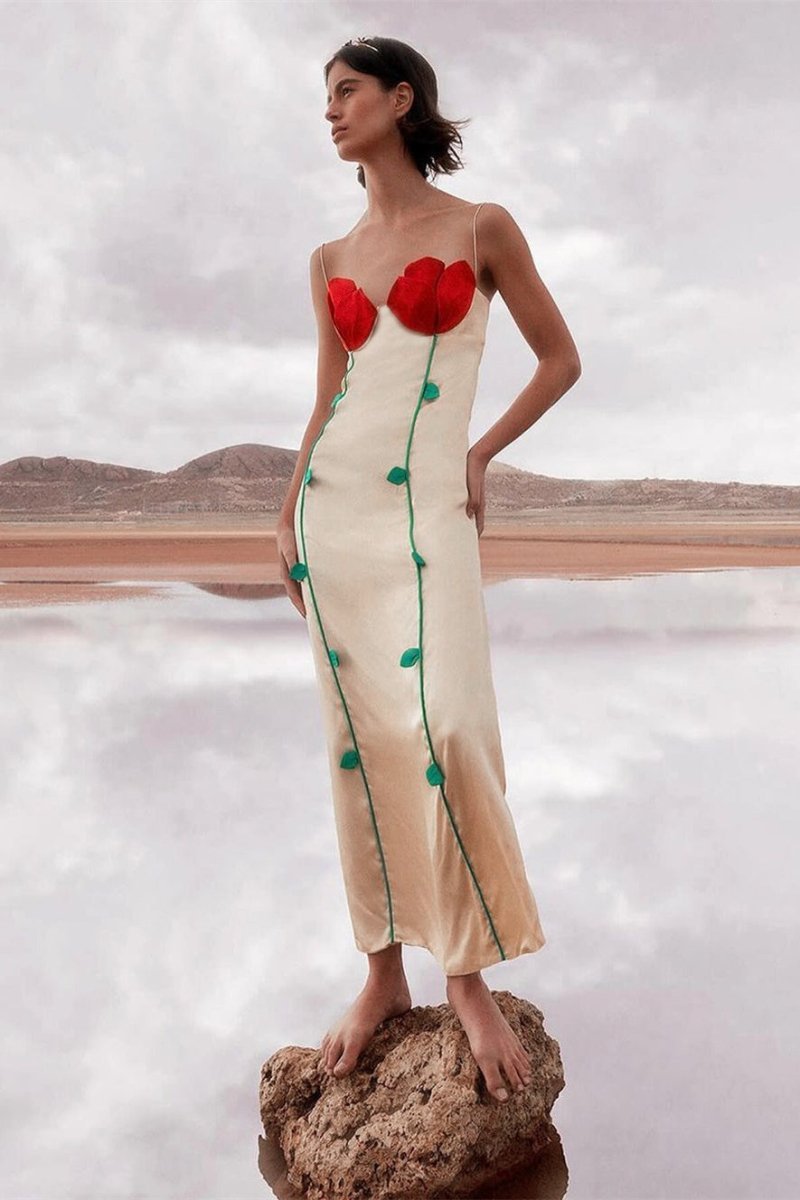 dresses - Belle Rose Detailed High Slit Maxi Dress - SD00605292836 - Yellow - S - Sunfere