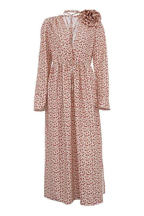 Bertha Flower V Neck Midi Dress-Sunfere