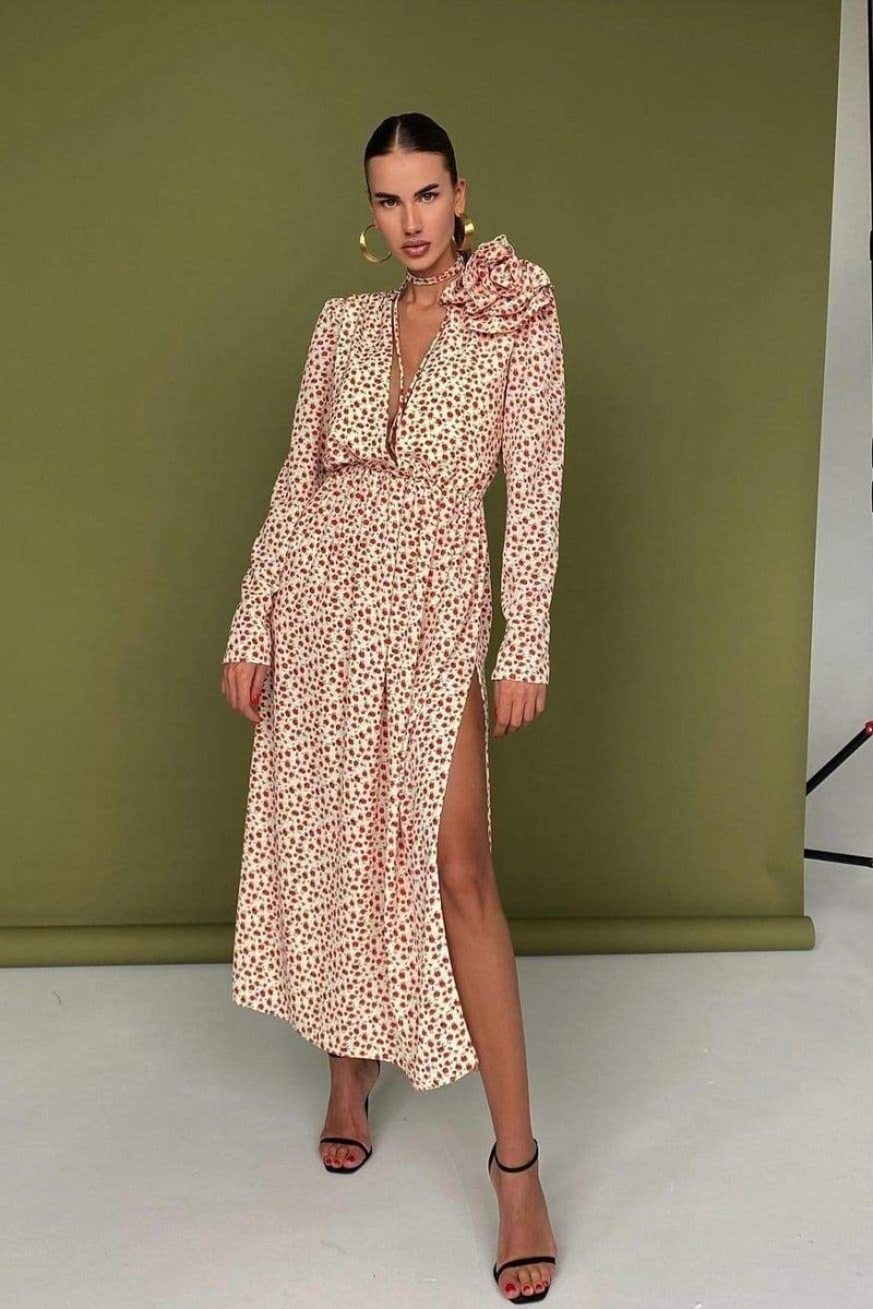 Bertha Flower V Neck Midi Dress-Sunfere
