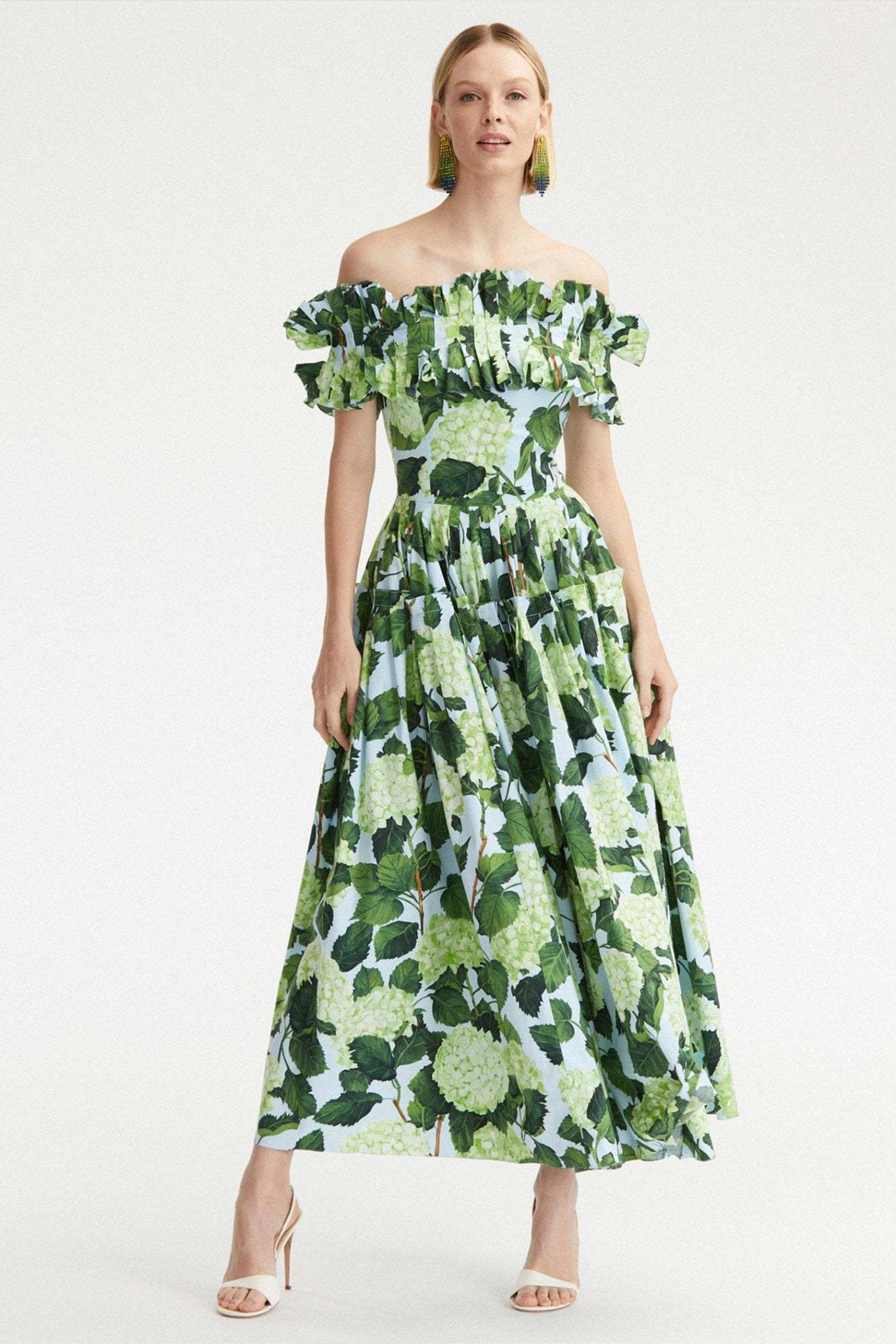 Bess Printed Ruffle Off-shoulder Tiered Maxi Dress
