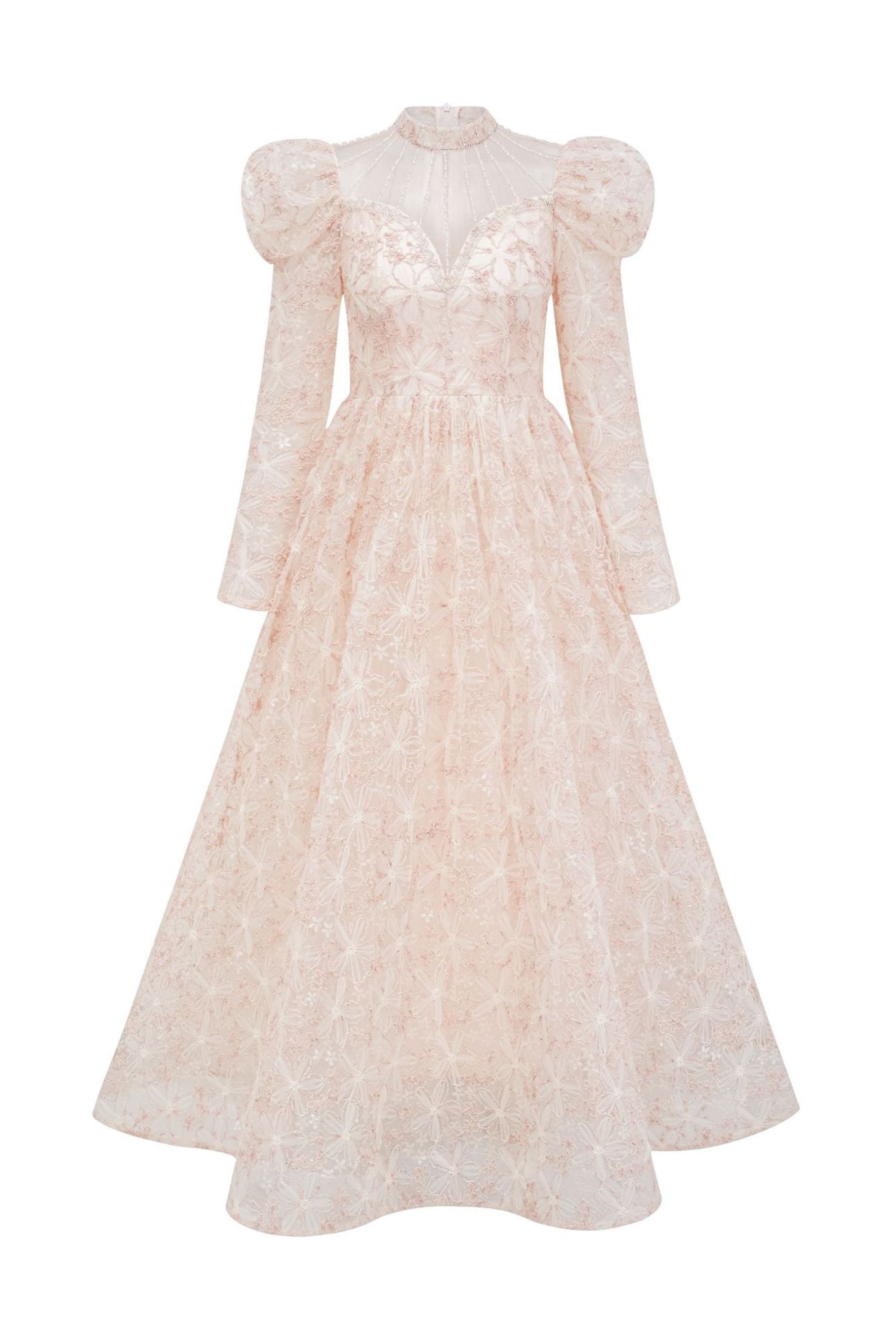 Celia Floral Embroidered Puff Sleeve Maxi Dress