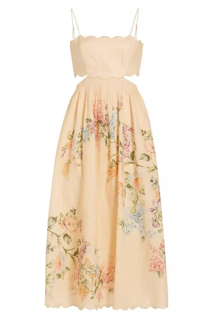Claire Floral Printed Cut-out Midi Dress