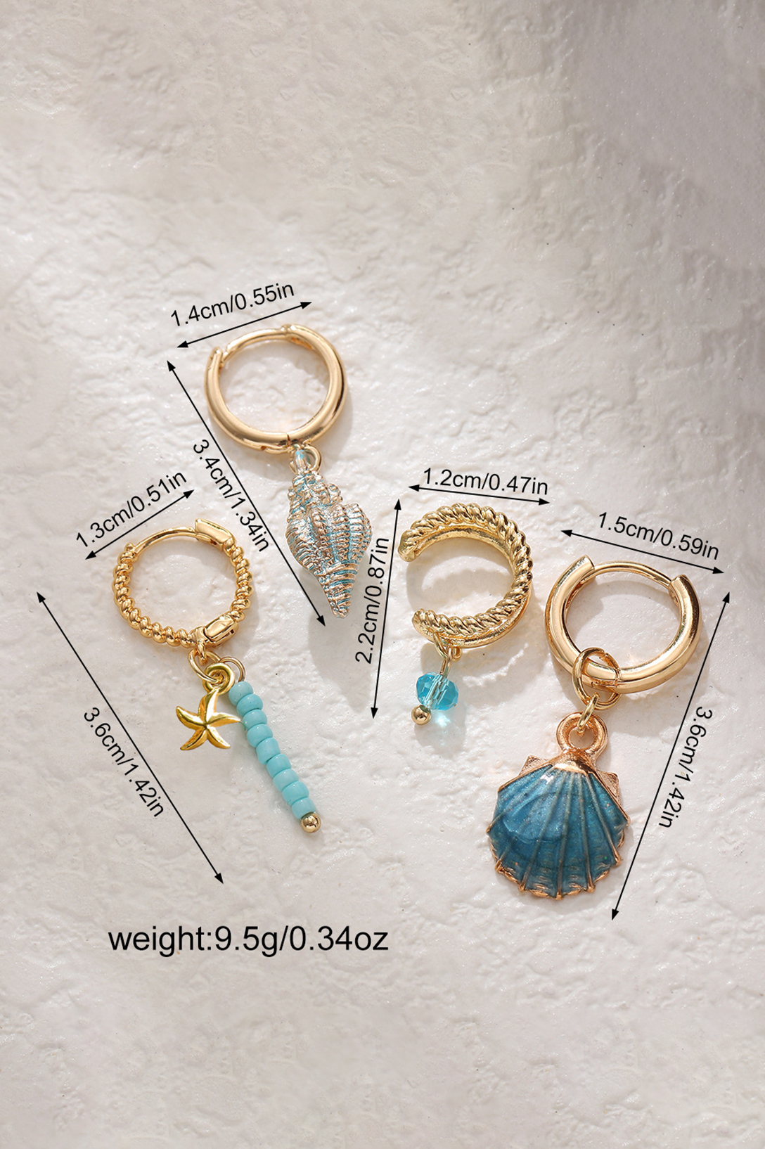 Shell Starfish Drop Earrings Four Piece Set