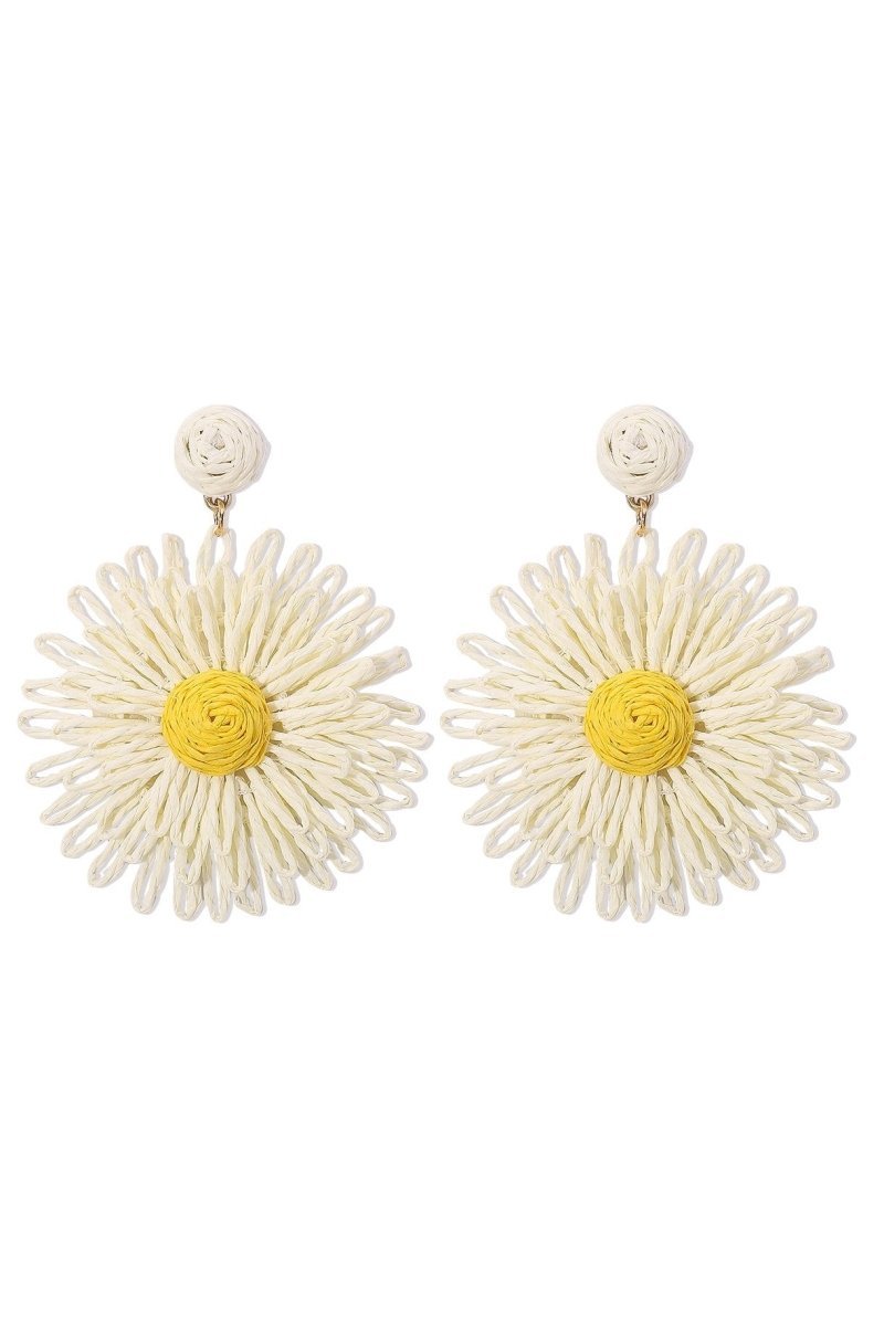 accessories - Boho Raffia Sunflower Drop Earrings - SA00606072900 - Beige - Sunfere