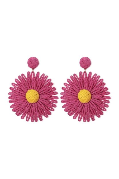 accessories - Boho Raffia Sunflower Drop Earrings - SA00606072900 - Hot Pink - Sunfere
