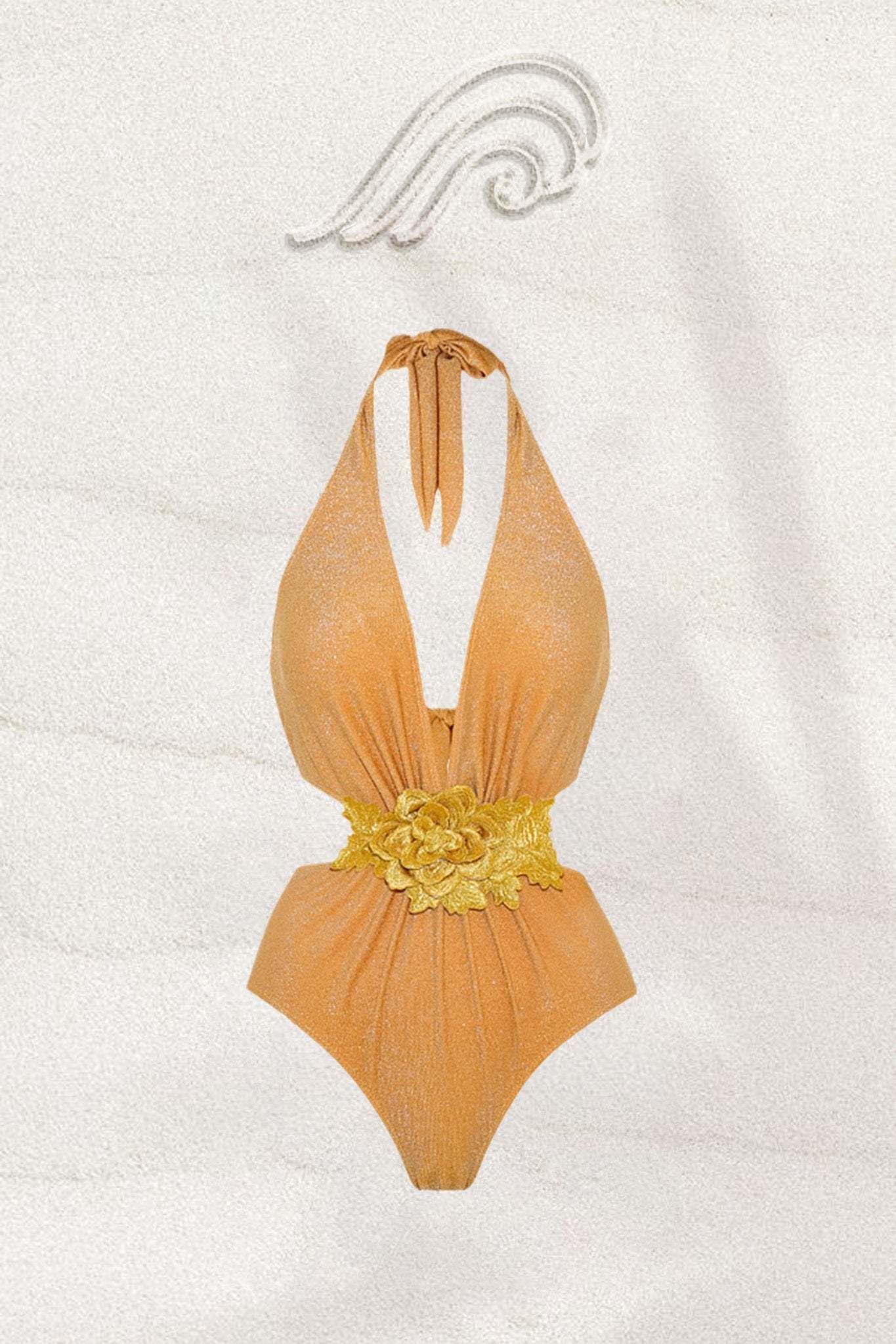 swimwear-Bonnie Flower Two-pieces Swim Set-SW00612262081-Gold-S - Sunfere