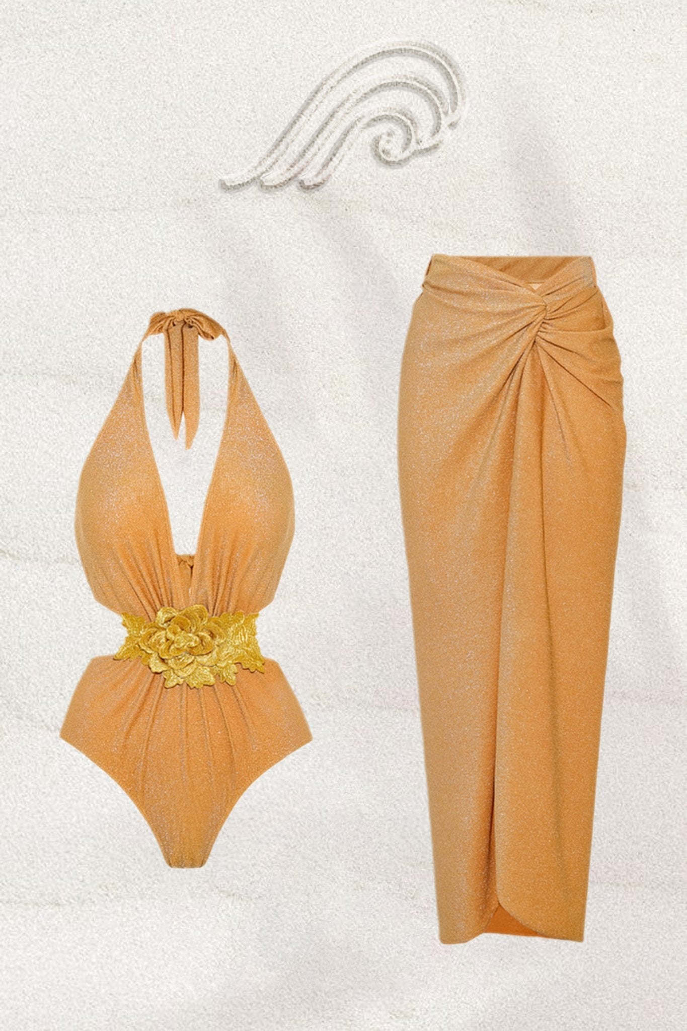 swimwear-Bonnie Flower Two-pieces Swim Set-SW00612262081-Gold-S - Sunfere