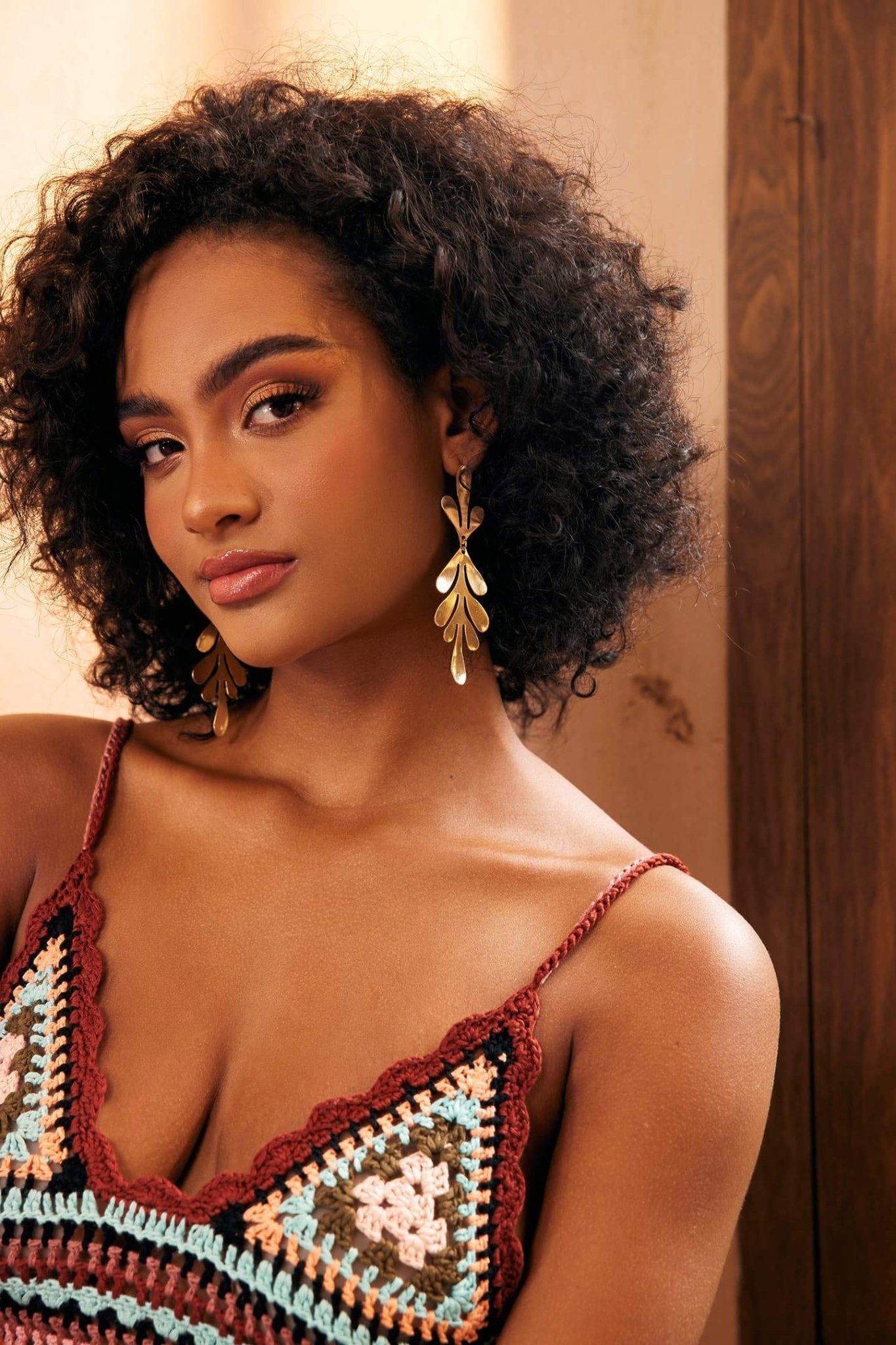 Brass Leaf Dangle Earrings-Sunfere