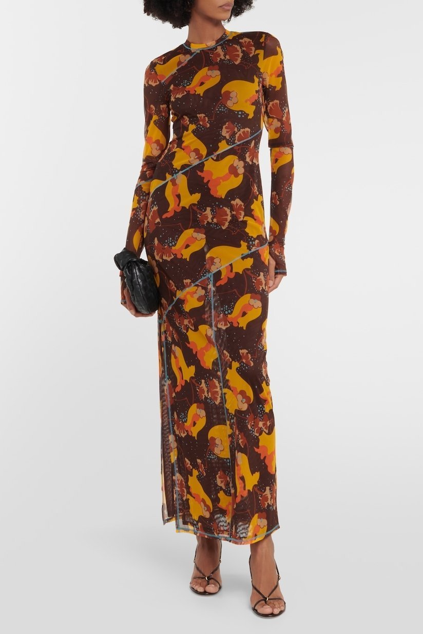 Breeda Printed See-through Maxi Mesh Dress-Sunfere