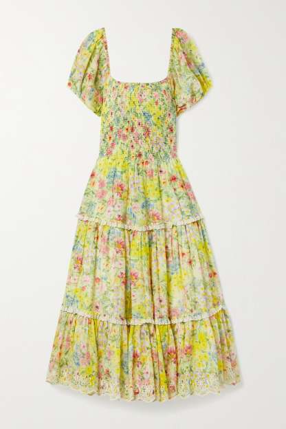 Brianna Printed Lace Trimed Midi Dress