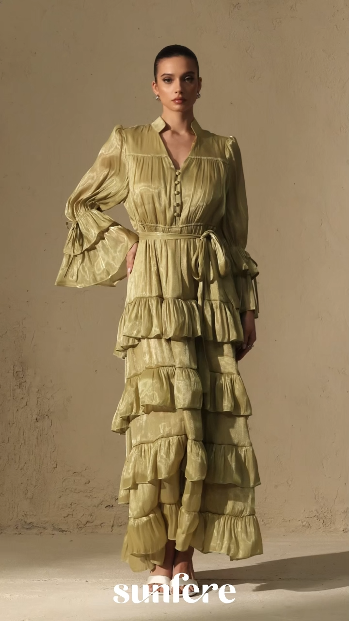 Signature Lady Olive Tiered Ruffle Maxi Dress