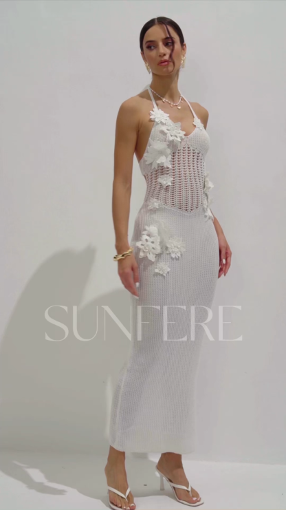 Bonnie Floral Applique Hollow Out Crochet Maxi Dress