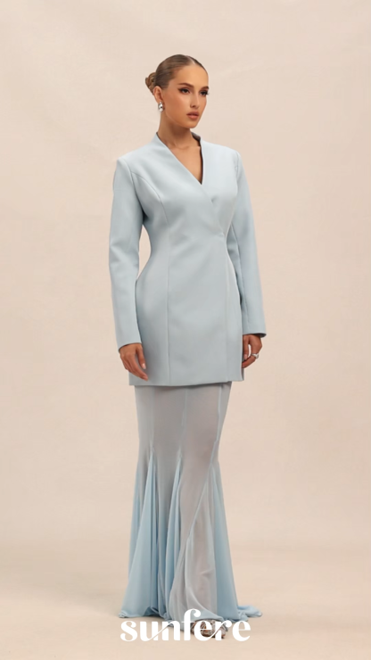 Myra Asymmetric Tailored Blazer & Sheer Mesh Skirt Set