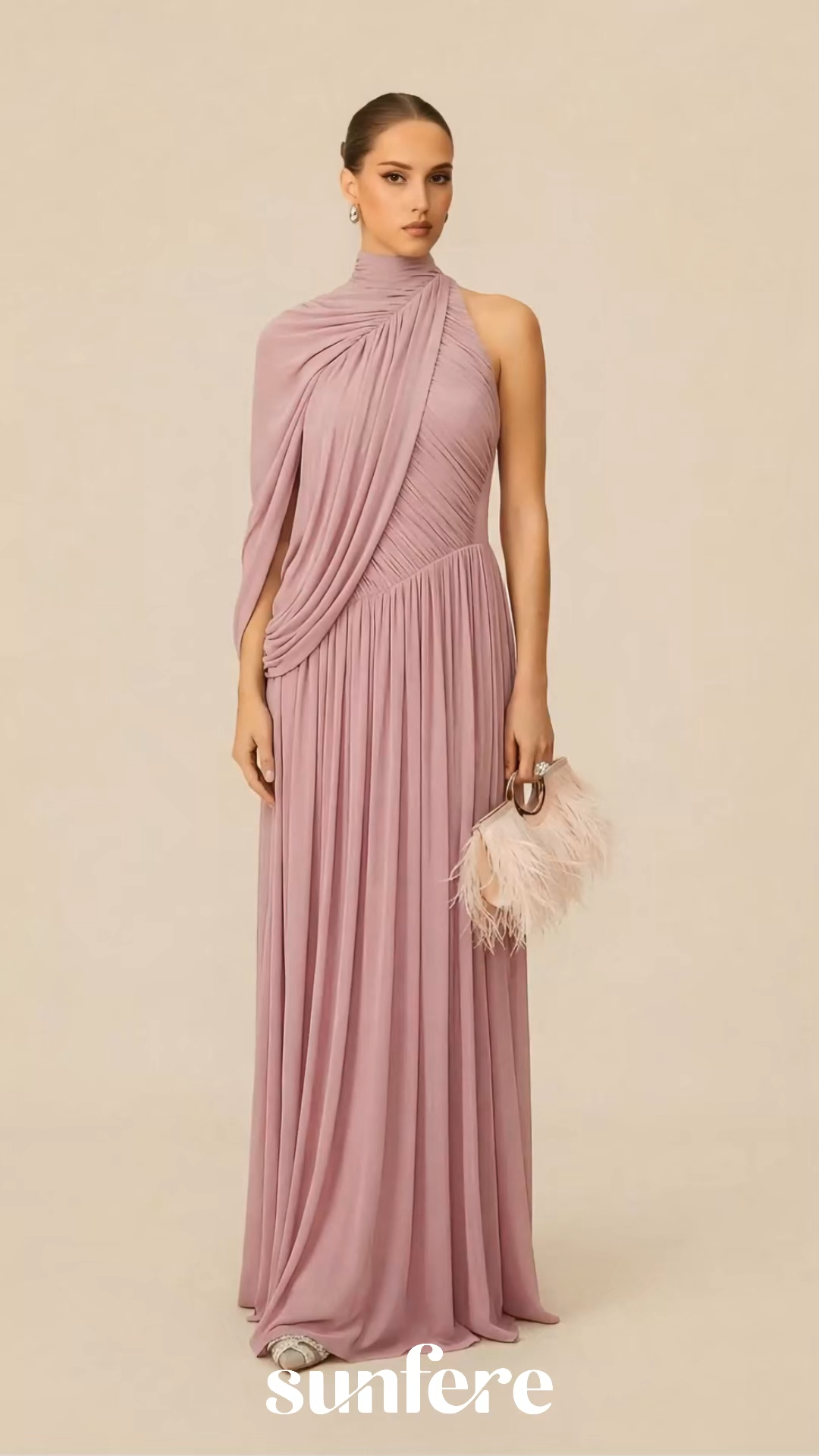 Desirable Date Dusty Pink One Sleeve Draped Maxi Dress