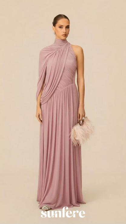 Desirable Date Dusty Pink One Sleeve Draped Maxi Dress