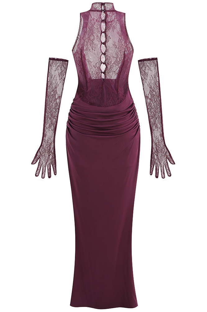 Evelyn Plunging Cowl Lace Bodice Maxi Dress