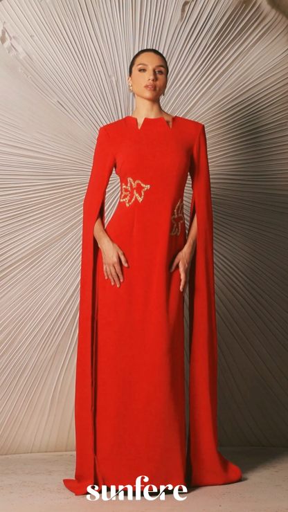 Julianna Cape Sleeve Embellished Maxi Dress