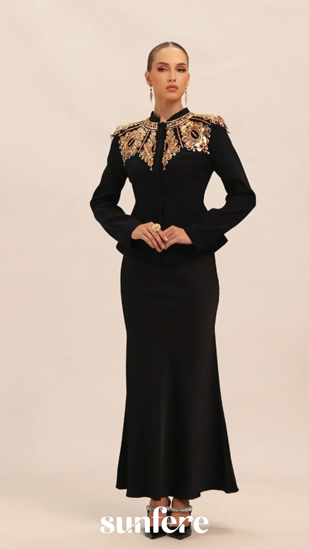 Regal Charm Black Embroidered Blazer