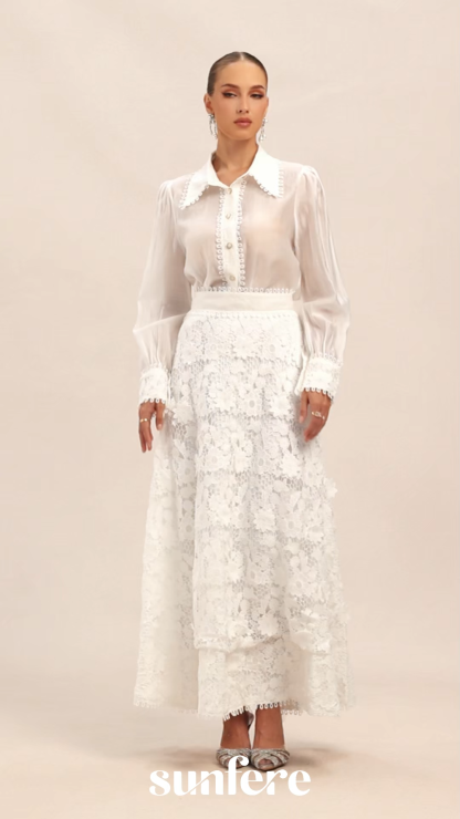 Gorgeous Attraction White Floral Lace Blouse & Skirt Set