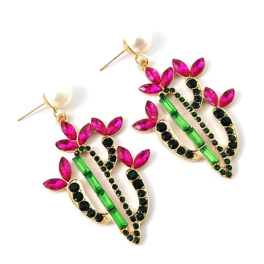 Cactus Diamante Drop Earrings-Sunfere