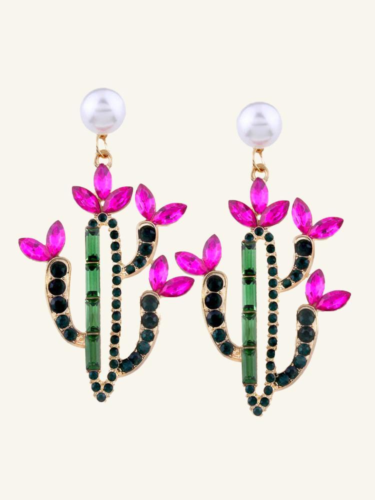 Cactus Diamante Drop Earrings-Sunfere