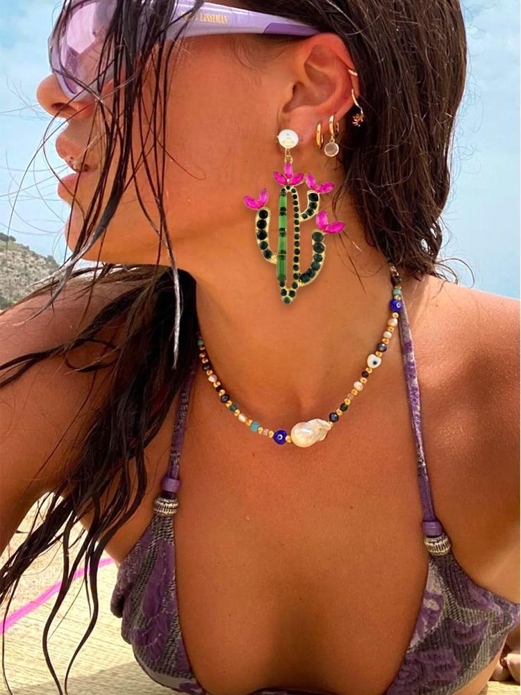 Cactus Diamante Drop Earrings-Sunfere