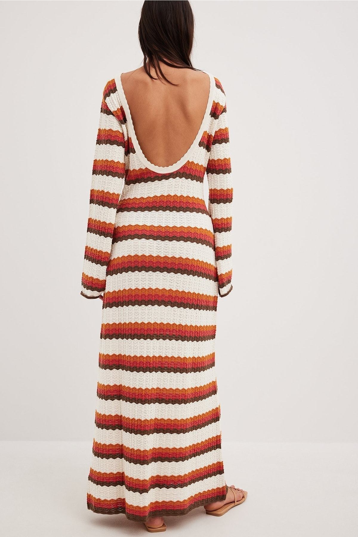 Calista Weaved Zigzag Backless Maxi Knit Dress