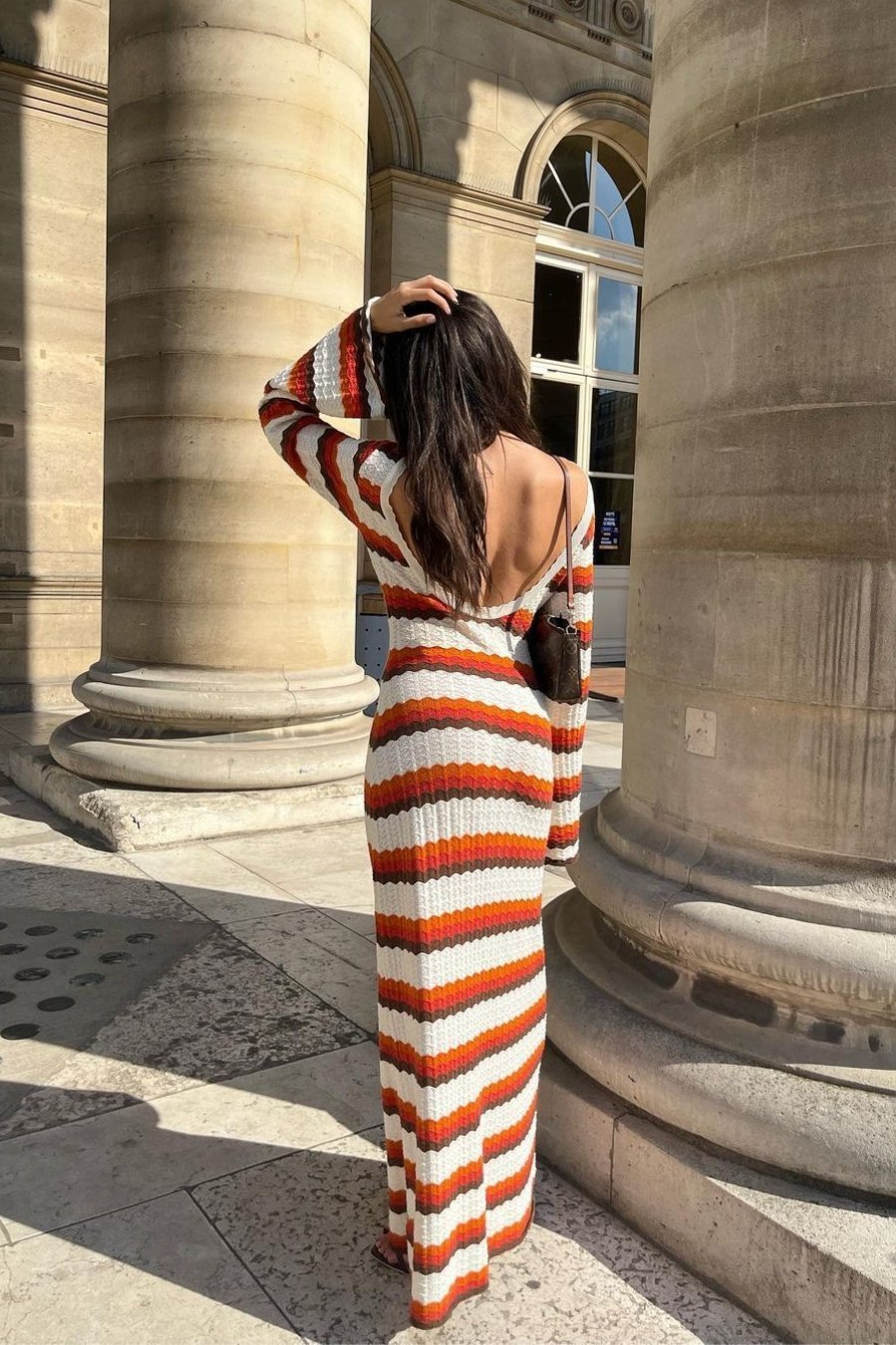 Calista Weaved Zigzag Backless Maxi Knit Dress-Sunfere