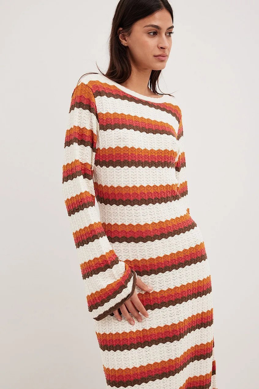 Calista Weaved Zigzag Backless Maxi Knit Dress-Sunfere