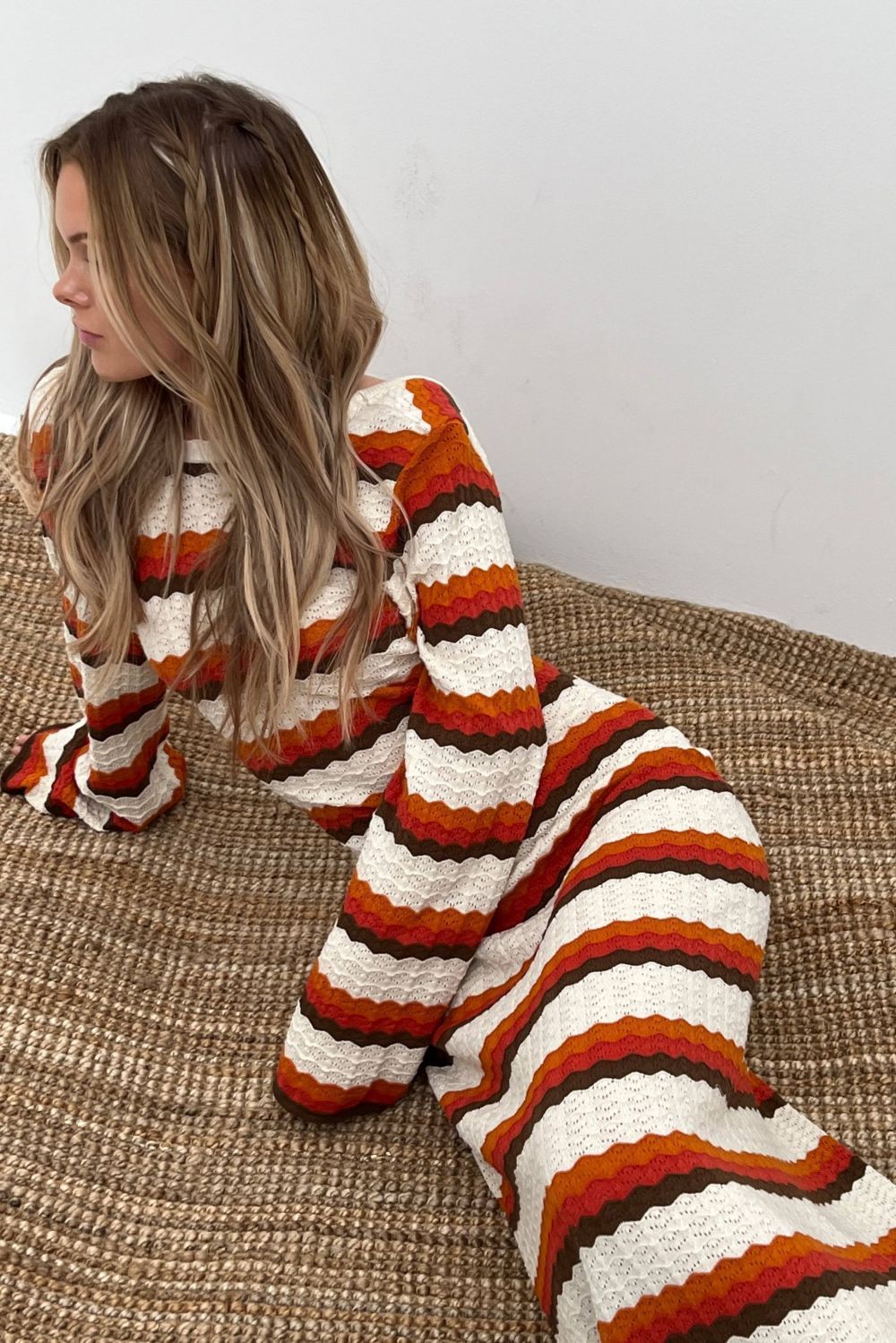 Calista Weaved Zigzag Backless Maxi Knit Dress-Sunfere