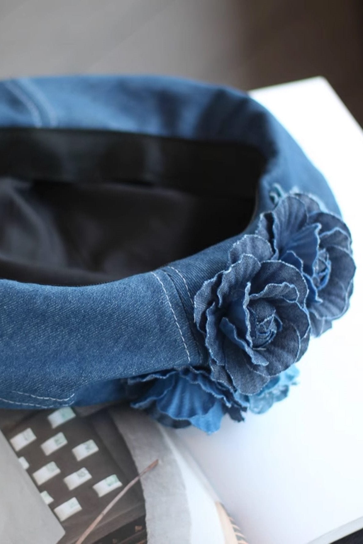 Camellia Denim Beret Hat-Sunfere