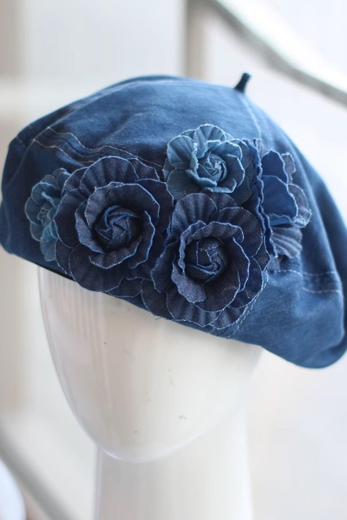 Camellia Denim Beret Hat-Sunfere