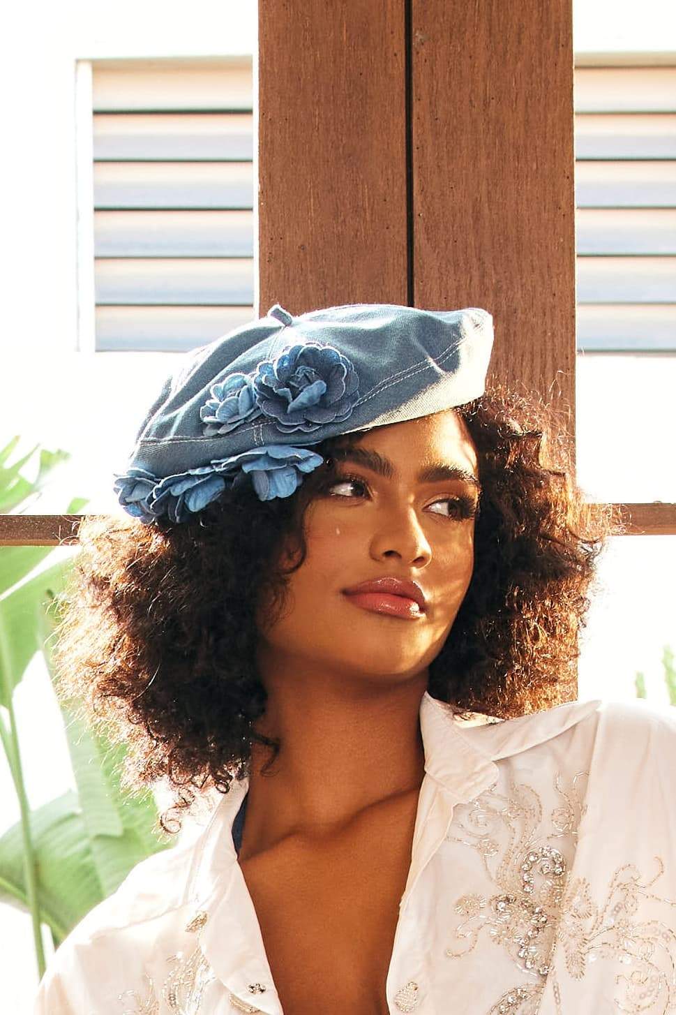 Chapeau d’ O Flower Lace Denim Beret 4930296081.jpg