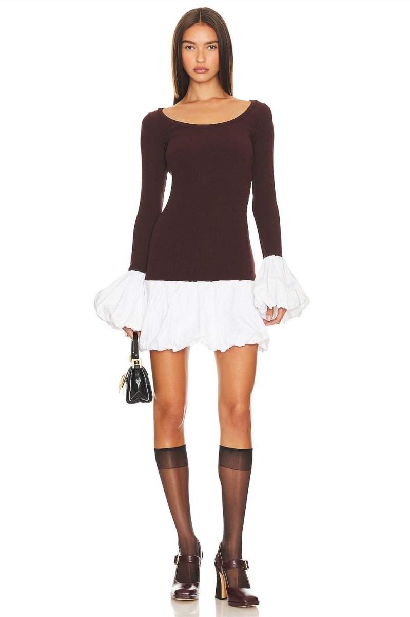 Candice Balloon Sleeves Knit Mini Dress-Sunfere