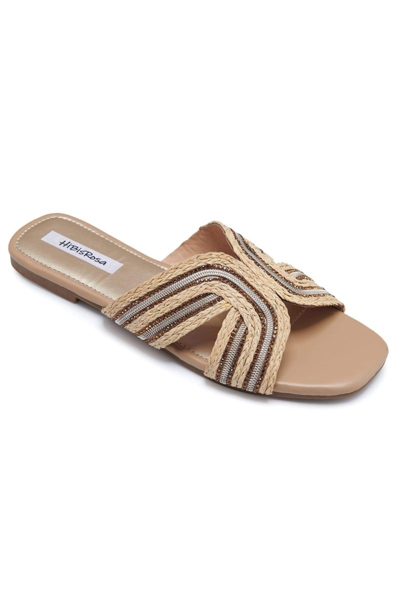shoes-Cara Embellished Straw Woven Mule Slipper-SSH00604222714-Khaki-37 - Sunfere