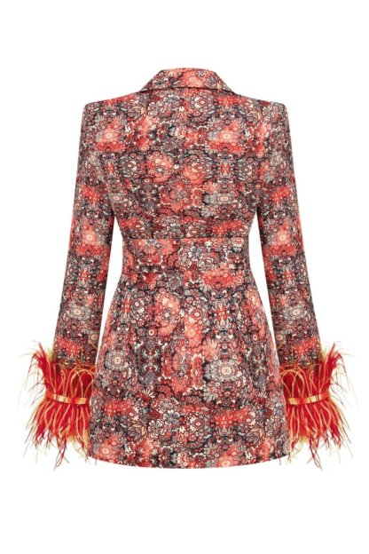 Carlin Printed Feather Belted Mini Blazer Dress