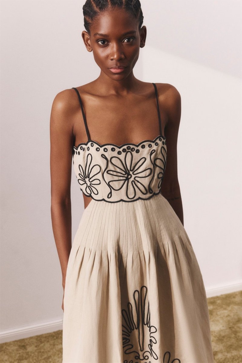Caroline Abstract Embroidery Cotton Midi Dress-Sunfere