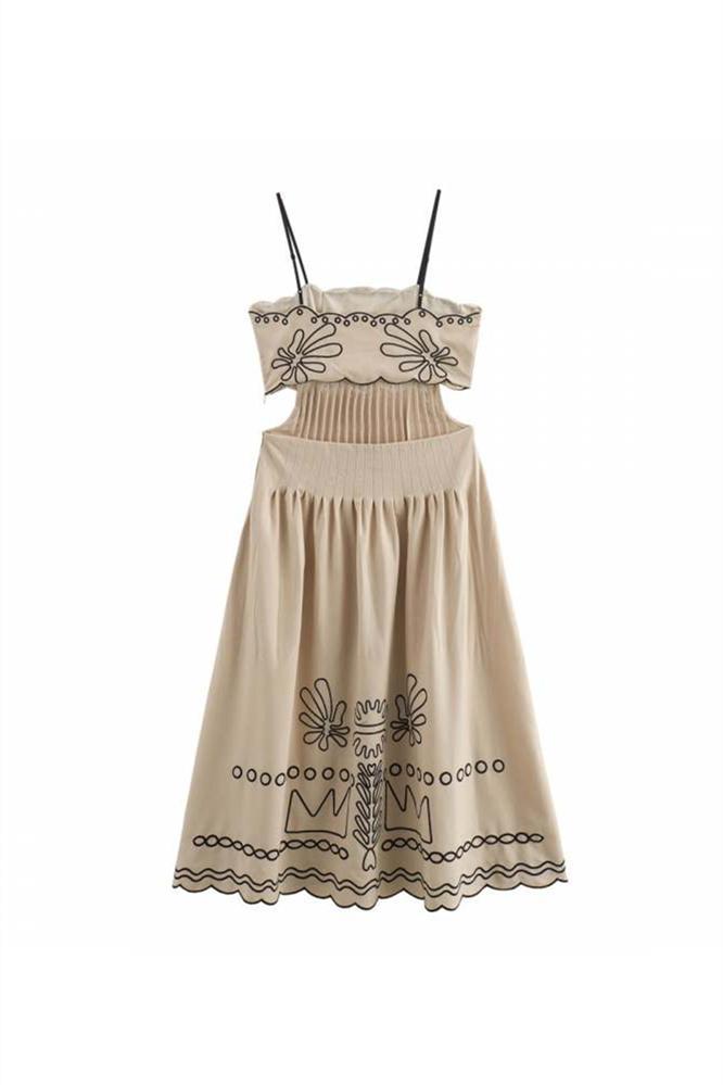 Caroline Abstract Embroidery Cotton Midi Dress-Sunfere