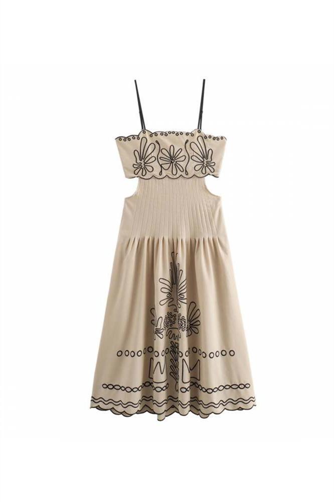 Caroline Abstract Embroidery Cotton Midi Dress-Sunfere
