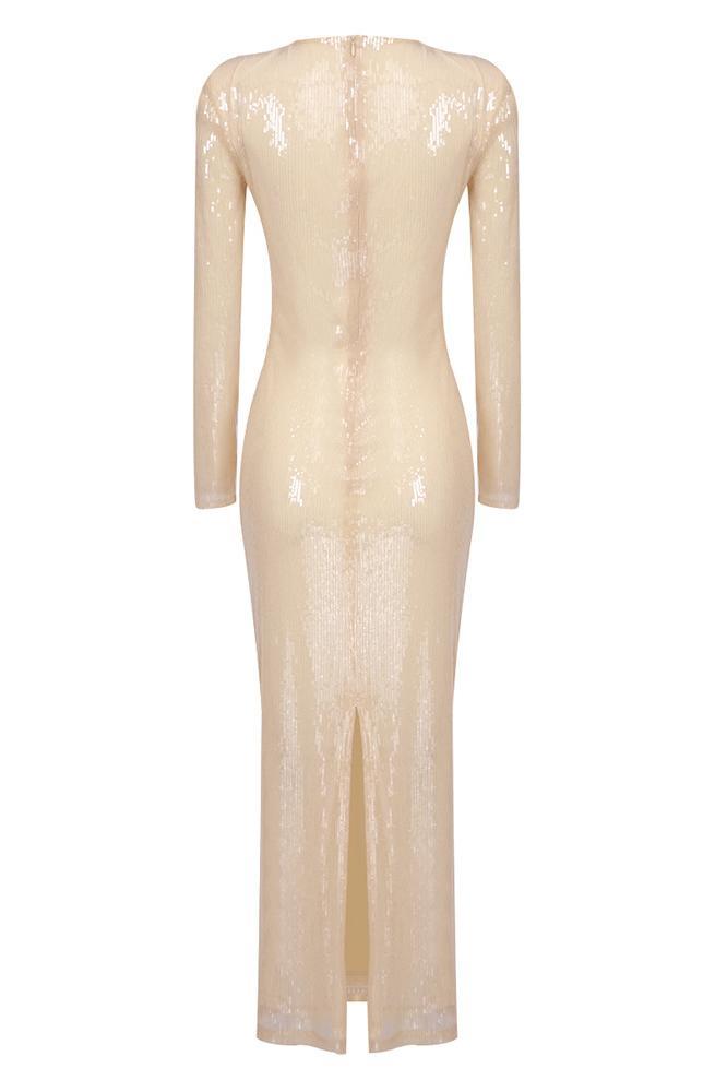 dresses-Cathy Flower Sequins Midi Dress-SD00603152452-Khaki-S - Sunfere