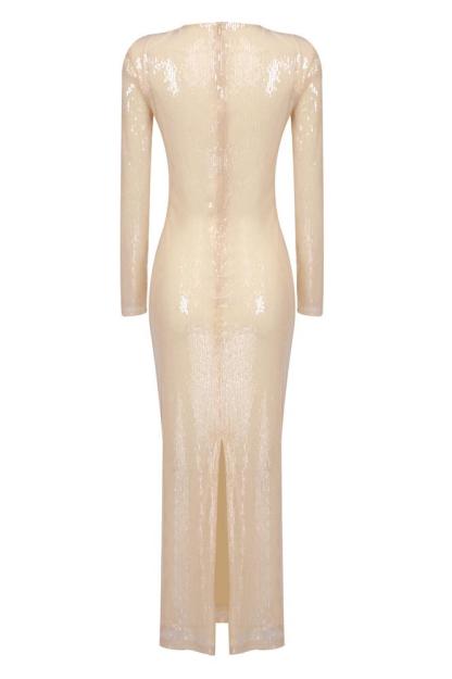 dresses-Cathy Flower Sequins Midi Dress-SD00603152452-Khaki-S - Sunfere