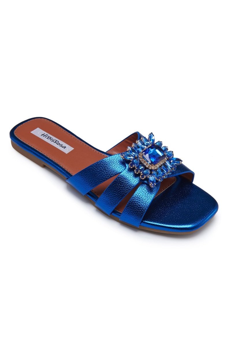 shoes-Cathy Rhinestone Decor Slide Sandals-SSH00603272550-Blue-37 - Sunfere