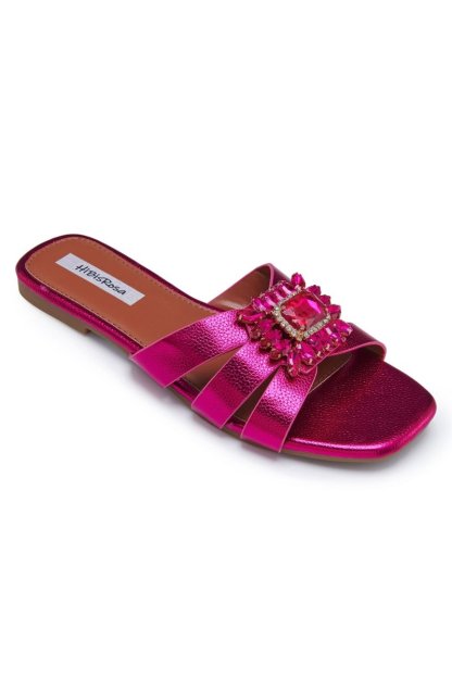 shoes-Cathy Rhinestone Decor Slide Sandals-SSH00603272550-Hot Pink-37 - Sunfere