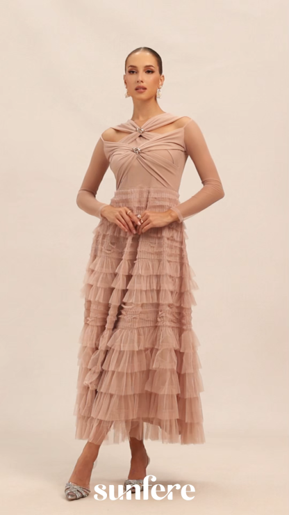 Exceptional Moments Apricot Layered Ruffle Maxi Dress