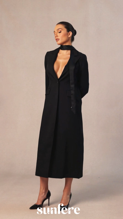 Esther Deep V Neck Single Breasted Long Coat