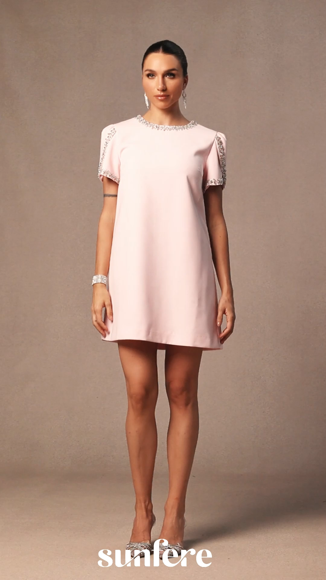 Isabelle Crystal Embellished Short Sleeve Mini Dress