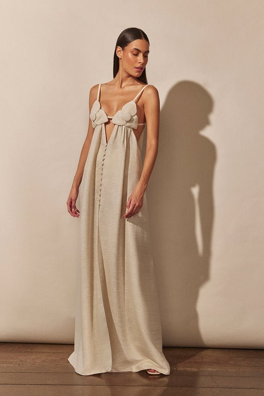 dresses-Celeste V-neck Flower High Slit Maxi Dress-SD00605302850-Apricot-S - Sunfere