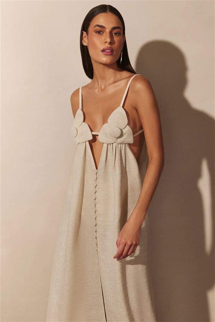 Celeste V-neck Flower High Slit Maxi Dress-Sunfere