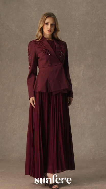 Crushing On You Beaded Double Breasted Jacket & Pleated Dress Set